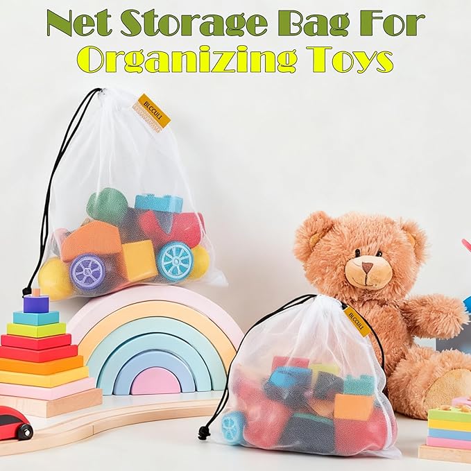 Blcculi 12 Pack Reusable Produce Bags,Mesh Produce Bags,Washable Mesh Grocery Bag with Drawstring &Colorful Tare Weight Tags,See-Through Vegetable Storage Bag for Grocery Shopping,Fruits,3 Sizes