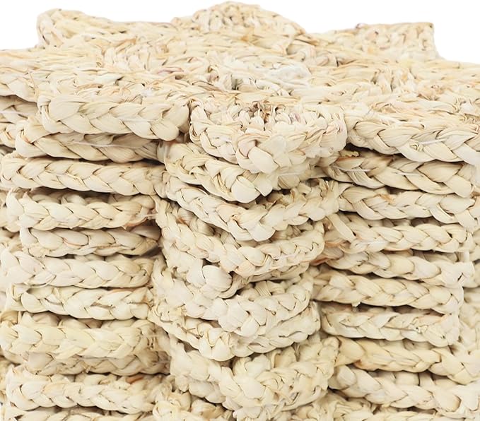 12pcs Round Placemats, Woven Rattan Table Mats, Non-Slip Woven Placemats for Indoor Kitchen Dining Table Party