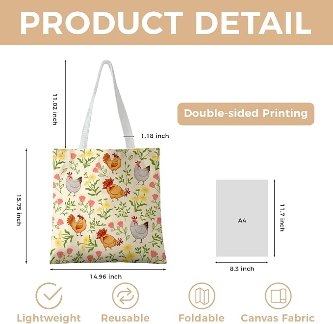 Cute Aesthetic Canvas Tote Bag for Women, Reusable Foldable Shopping Cotton Shoulder Totebag with Zipper Pocket