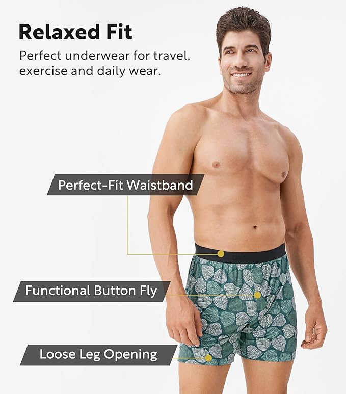 DAVID ARCHY Mens Underwear Bamboo Rayon Boxers for Men Breathable and Cool Men's Boxer Shorts with Button Fly 3 or 5 Pack
