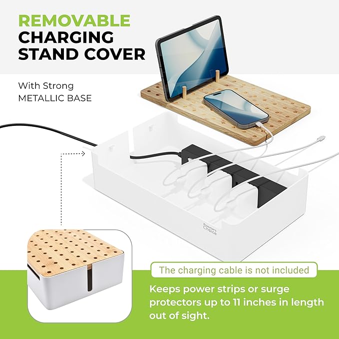 Prosumers Choice Bamboo Charging Station for Multiple Devices - Wooden Charger Organizer with Removable Dividers for Phones, Tablets, and Laptops - 11 Inch Cable Organizer Box - Space-Saving Desk Dock