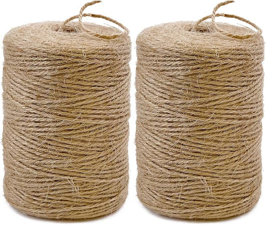 2Pack 2mm Natural Jute Twine String 1600 Feet Long Twine String for Crafting Gardening Gift Wrapping Macrame DIY Home Decor (Brown-800Feet/Roll)