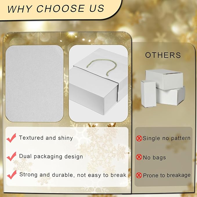 Elegant Gift Boxes with Gift Bag for Presents with Lids Magnetic Closure Rectangle Collapsible for Christmas, Valentine's Day, Birthday Gift Packging (White)