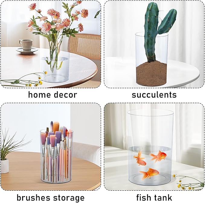 Clear Plastic Vase, Decorative Wide Flower Acrylic Cylinder Vase, Cylinder Vase Floral Container Round Plastic Vases for Home, Wedding Party, Decor, Centerpieces.7.9" x11.8