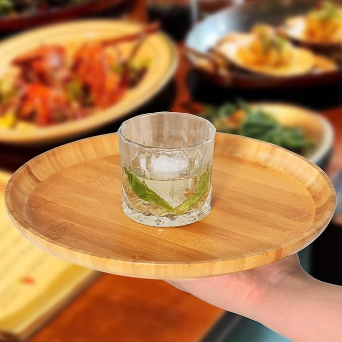Bamboo Wooden Dinner Plates Set of 2, 10 inch Decorative Serving Tray for Coffee Table and Home Decor, Round Serving Platters and Trays for Pasta/Fruit/Charcuterie, Reusable Charger Plates