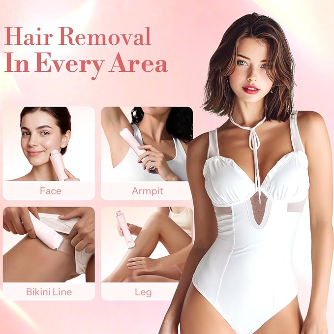 Bikini Trimmer for Women, 2 in 1 Electric Shaver for Women, Pubic Hair Trimmer Waterproof IPX7 with LED, Bikini Razor for Leg Arm Underarm Bikini Area, Christmas Gift Box for Friends - Rose Pink