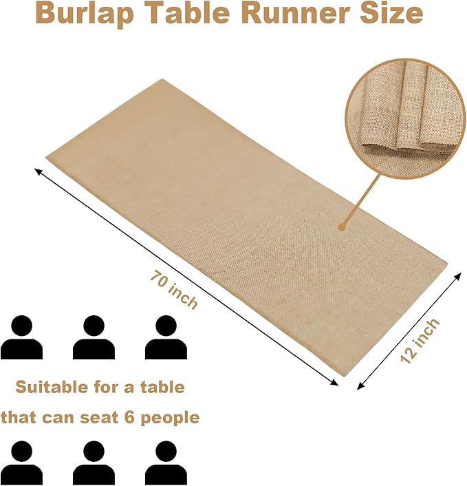 12 Pack Burlap Table Runners 12x72 Inch - Natural Jute Rustic Farmhouse Table Runner Decor for Western Wedding, Farmhouse Party, Holiday & Kitchen Coffee Table (Brown, 12x72 12PC)
