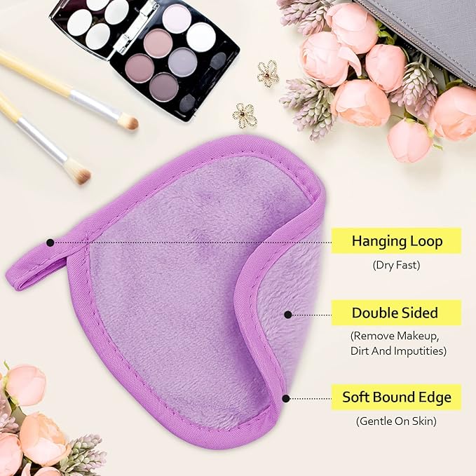 HOMEXCEL Makeup Remover Cloth 12 Count (Pack of 1), Reusable Makeup Remover Pads, Washable Ultra Soft Facial Cleansing Cloths For All Skin Types, 5 X 5 In, Purple