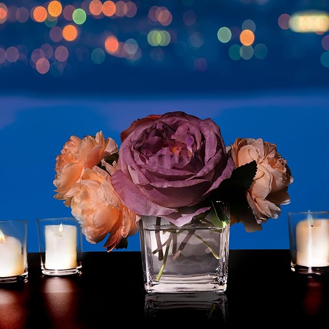 12 Pack Square Glass Vases, 3” x 3” Clear Cube Glass Flower Vases, Mini Square Glass Vases Candle Holders with Sponge Brush for Centerpieces