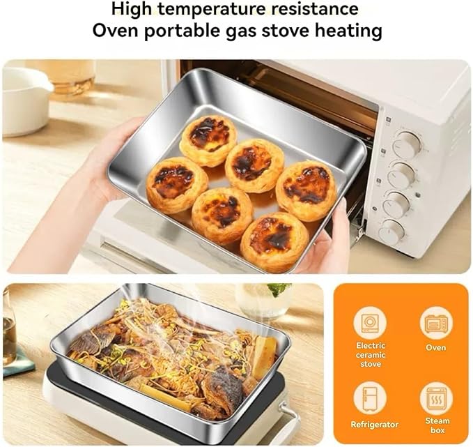 3PCS Stainless Steel Food Storage Containers，Meal Prep Containers, Kitchen tray with Lids,Oven plate，BPA Free