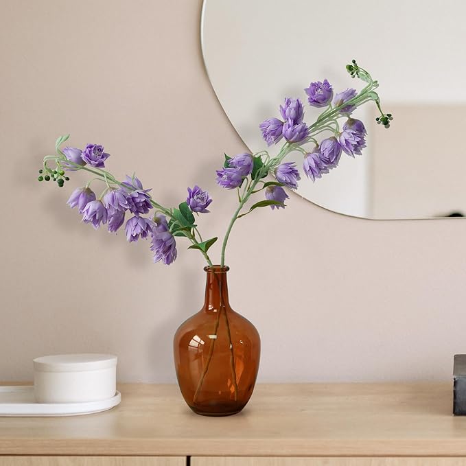 Clear Glass Vase Tall Farmhouse Vase for Branches Glass Vases for Centerpieces in Home Decoration (S-Amber)