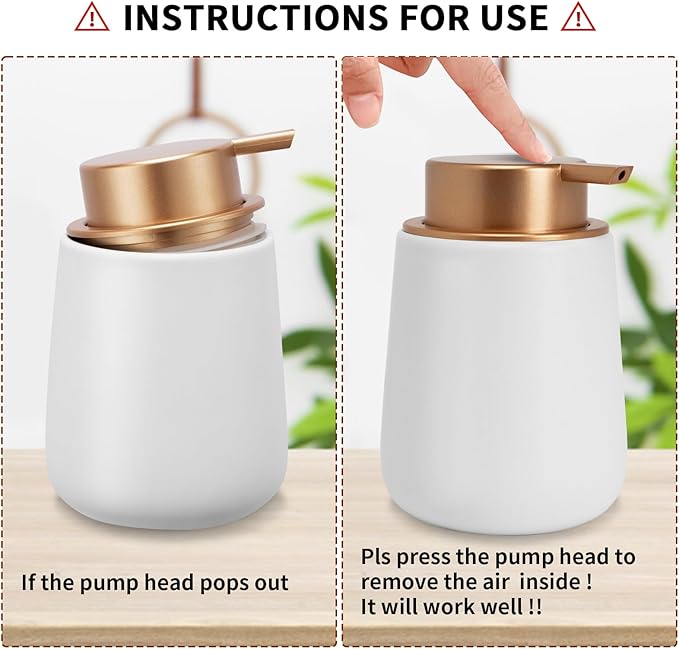 Soap Dispenser Ceramic with Easy-to-Press Pump Hand Lotion Liquid Dispenser for Shampoo Bathroom Kitchen 12 oz