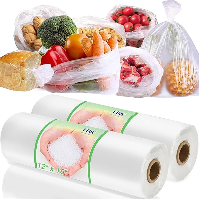 Food Storage Bags, 12" x 16" Clear Plastic Bags, Fresh-Keeping Produce Bags Roll for Food, Fruit, Vegetable, Refrigerator Storage, Kitchen, Supermarket, Pack of 700 Storage Bags (2 rolls)