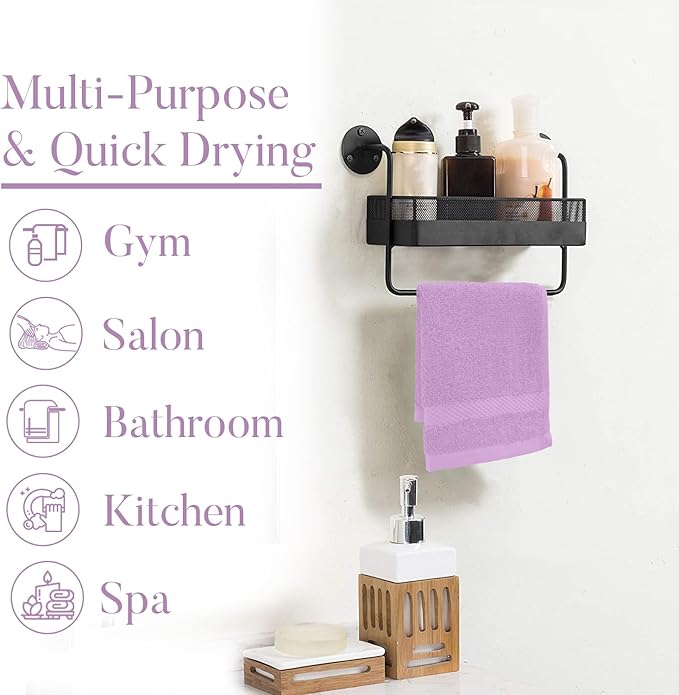 DAN RIVER 12-Pack Premium 100% Cotton Lavendar Face Towels – Reusable Face Towel Set, Soft & Absorbent Wash Rags for Bathroom & Body – Hand and Face Towels, 550 GSM (12x12 in)