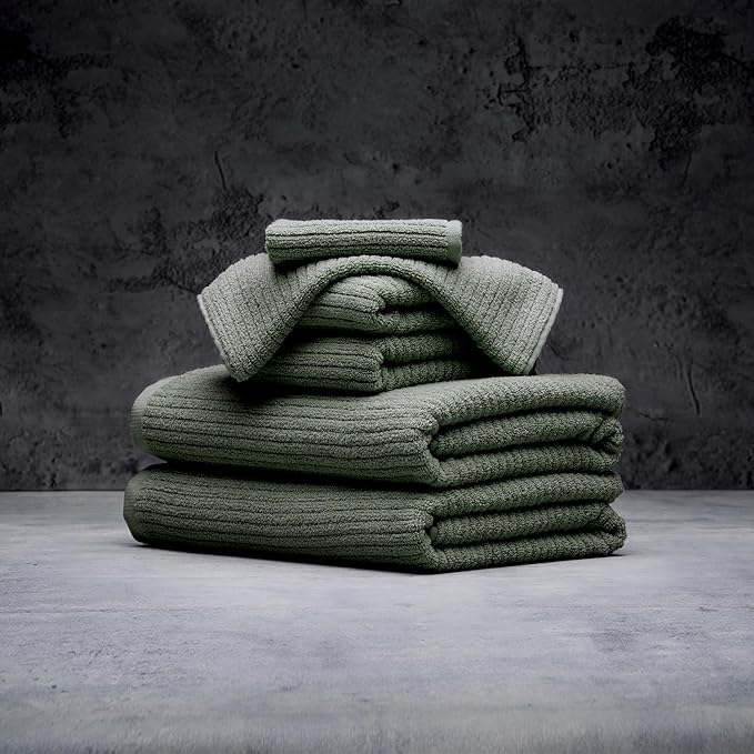 LUXOME Luxury Performance 6-Piece Bath Towel Set | Dual-Loop Design | Ultra Soft | Highly Absorbent | Quick Drying | Moss (Green)