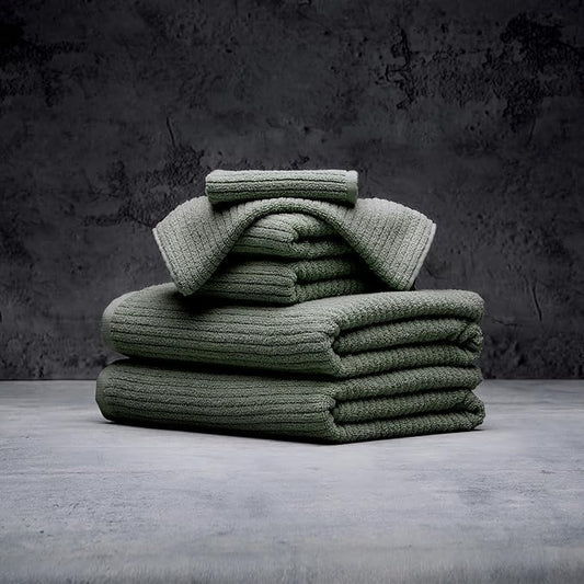 LUXOME Luxury Performance 6-Piece Bath Towel Set | Dual-Loop Design | Ultra Soft | Highly Absorbent | Quick Drying | Moss (Green)