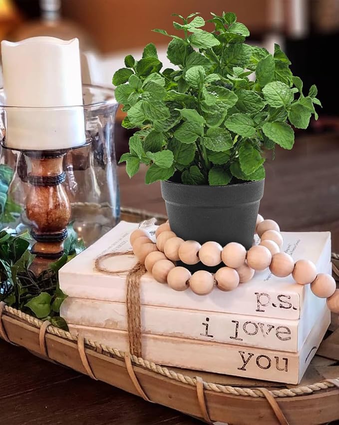 Small Fake Plants Mint Artificial Potted Plants for Home Office Bathroom Shelf Farmhouse Coffee Table Decor (Green)
