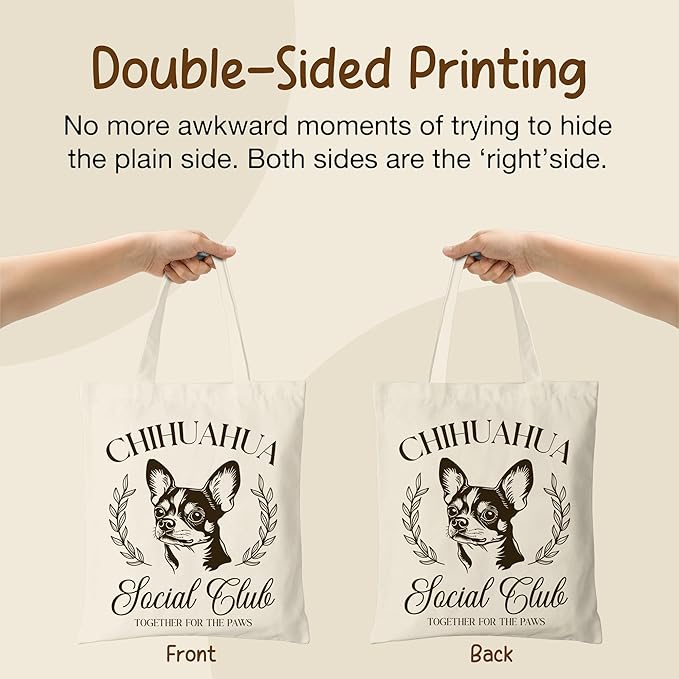 Dog Social Club Canvas Tote Bag, Travel & Daily Use, 16x14 Inch