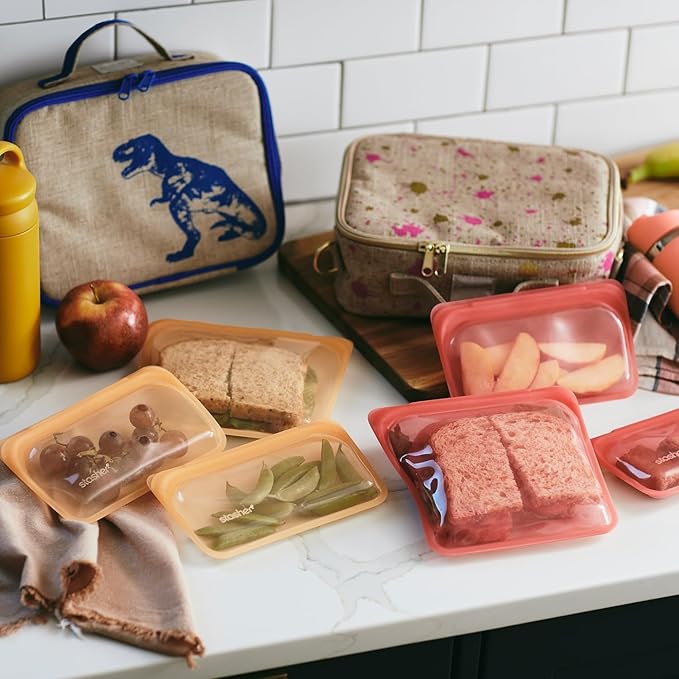 Stasher Premium Silicone Reusable Food Storage Bags, 6-Pack, Rainbow, Multi-Use Food Storage Bags, Lunch Bag, Travel Containers, BPA Free, Leak-free, Dishwasher-Safe, Eco-friendly