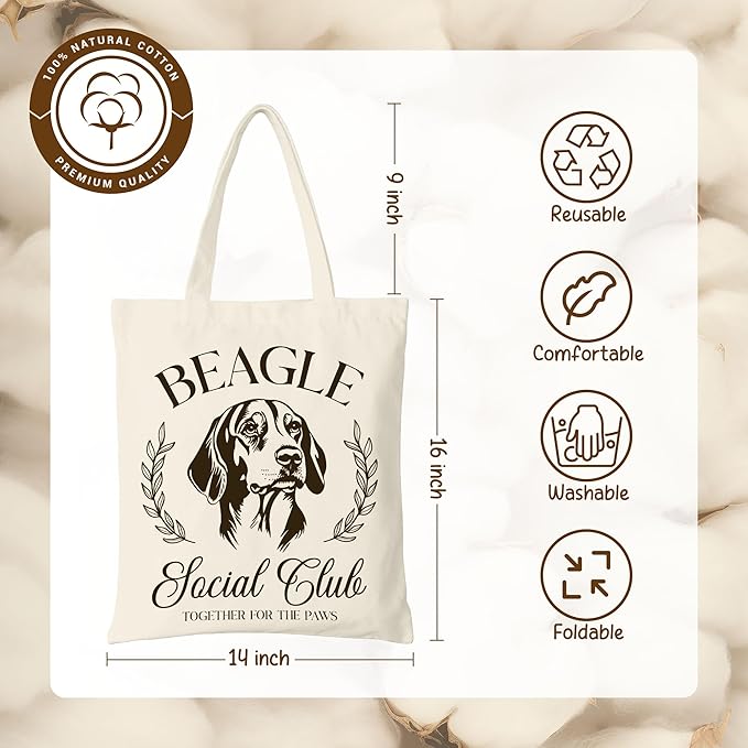 Dog Social Club Canvas Tote Bag, Travel & Daily Use, 16x14 Inch
