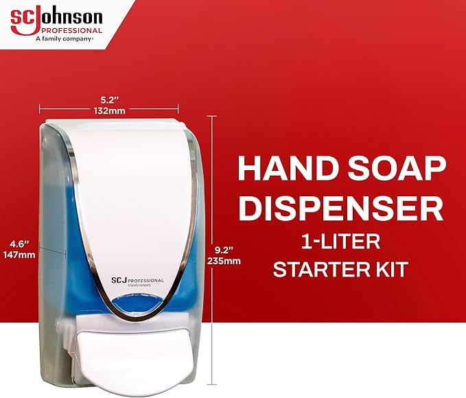 SC Johnson Professional Azure FOAM Dispenser and Refill Starter Kit, Wall Mount Soap Dispenser for Hand Soap, 1 Refresh Azure FOAM Hand Wash, 1 Liter Cartridge, 33.8 fl. oz., for Professional Use Only