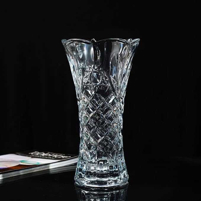 kanpura 11.2'' Clear Tall Crystal Vase Glass Vases for Flower Thickened Flower Vase for Christmas Party Centerpieces(1 Piece)
