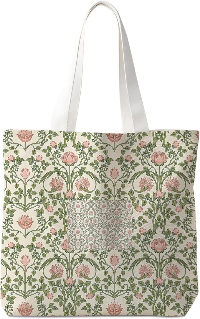 Animals-Flowers-Fruits-Bow Valentines Canvas Heart Tote Bag, Coquette Reusable Shopping Grocery Bags