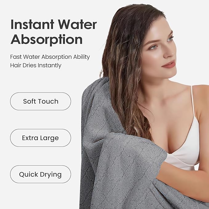 JML Microfiber Bath Towels, Oversized, Ultra Soft, Super Absorbent and Fast Drying, No Fading and Multipurpose Use for Sports, Travel, Fitness, SPA and Yoga (Coral Fleece - Grey, 30 in x 60 in)