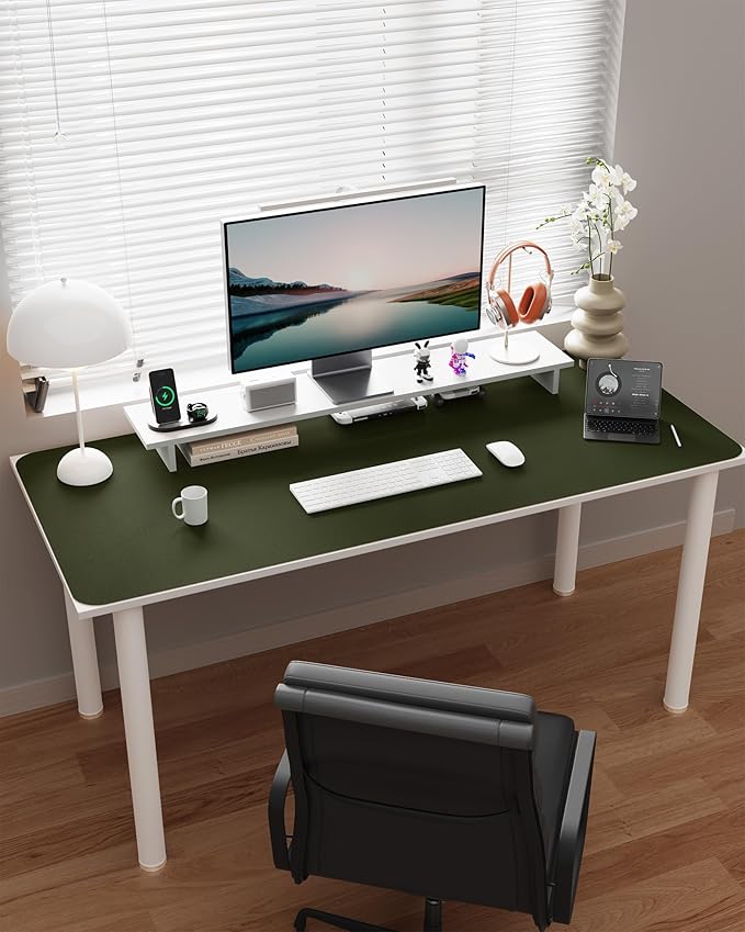 YSAGi Double-Sided Desk Pad, Leather Desk Mat, Eco Cork Desk Pad Protector, Large Mouse Pad for Desk, Waterproof Desk Blotter Pad, Desk Writing Pad(Dark Green, 47.2" x 23.6")