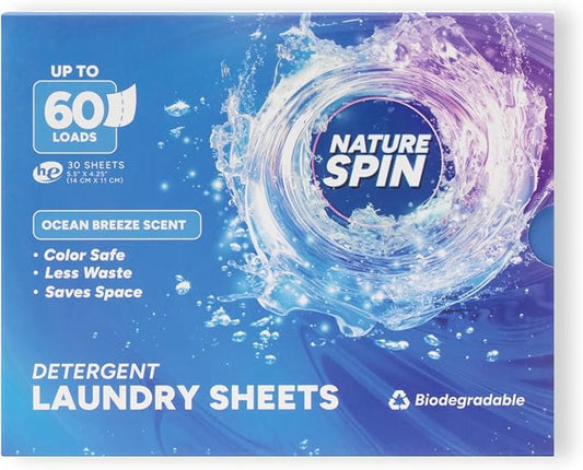 Laundry Detergent Sheets - Travel Size Laundry Sheets for Easy Use - Ocean Breeze Scented, Non toxic, Machine Friendly - Up to 60 Loads - 1 Pack