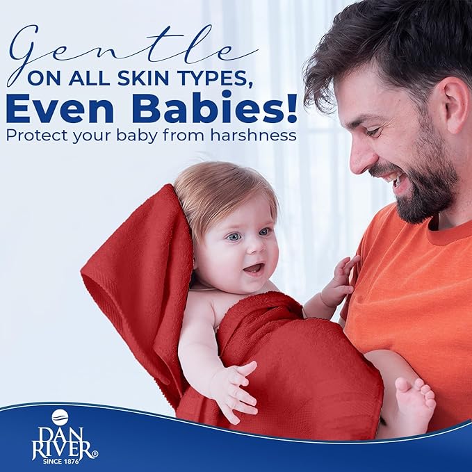 DAN RIVER 8 PC Luxury Bath Towels for Bathroom, 2 Bath, 2 Hand, and 4 Wash Cloths, 600 GSM 100% Ring Spun Cotton Towel Set, Highly Absorbent, Gym, Hotel, and Spa, Red