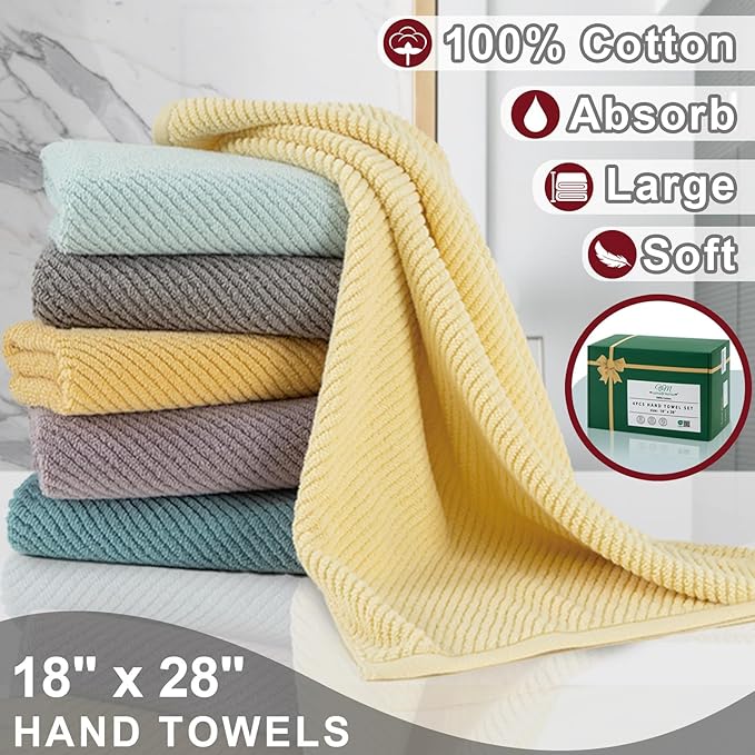 VOOVA & MOVAS Hand Towels for Bathroom Set of 4, Large 18" x 28" - 100% Cotton | Lightweight | Thick | Quick Dry | Soft | Absorbent, Bath Hand Towels for Showering, Bathroom Essentials, Burgundy Red