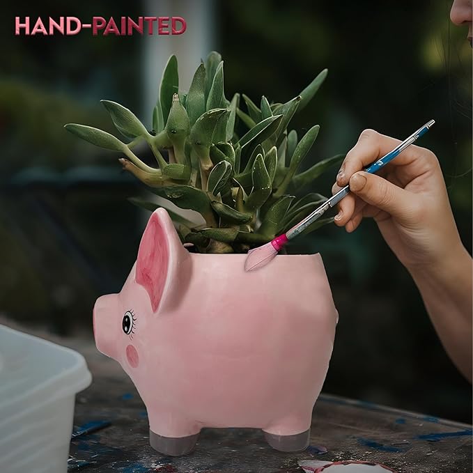 Pig Planter Pot - Boar Utensil Holder Party Accessories - Flower Succulent Plant Pot - Indoor Outdoor Garden Backyard Patio Pig Theme Ceramic