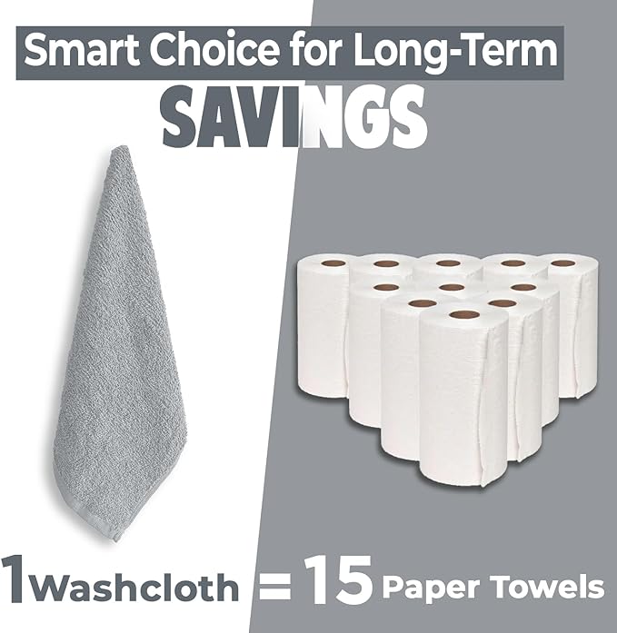 DAN RIVER 100% Cotton Wash Cloths 24 Pack [12x12] Soft & Absorbent Terry Cloth washcloths, Gym, Hotels & Spa Perfect for Everyday Use Fingertip Towels, Silver