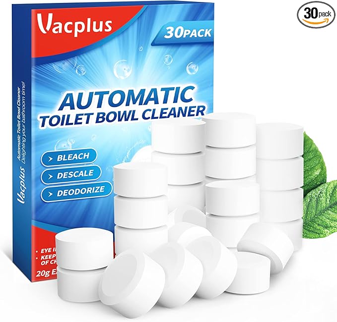 Vacplus Toilet Bowl Cleaner Tablets 30 PACK, Automatic Toilet Bowl Cleaners with Bleach for Deodorizing and Descaling, Bathroom Cleaner Against Tough Stains