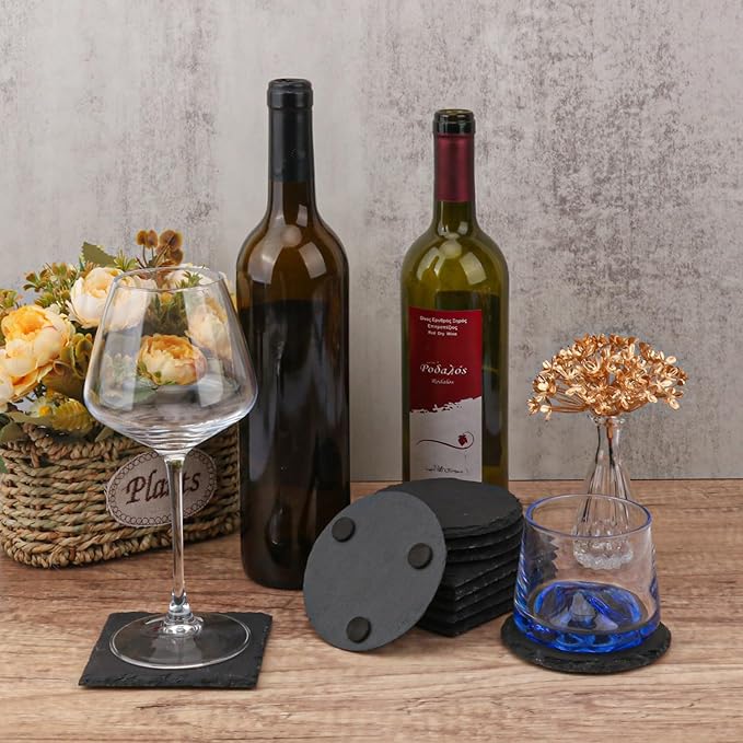 30 Pack 4 Inch Slate Coasters,Black Stone Coasters with Anti-Scratch Bottom, Ideal for Home Decor, Bar, Housewarming Gifts, and Laser Engraving KUKLIPJIM