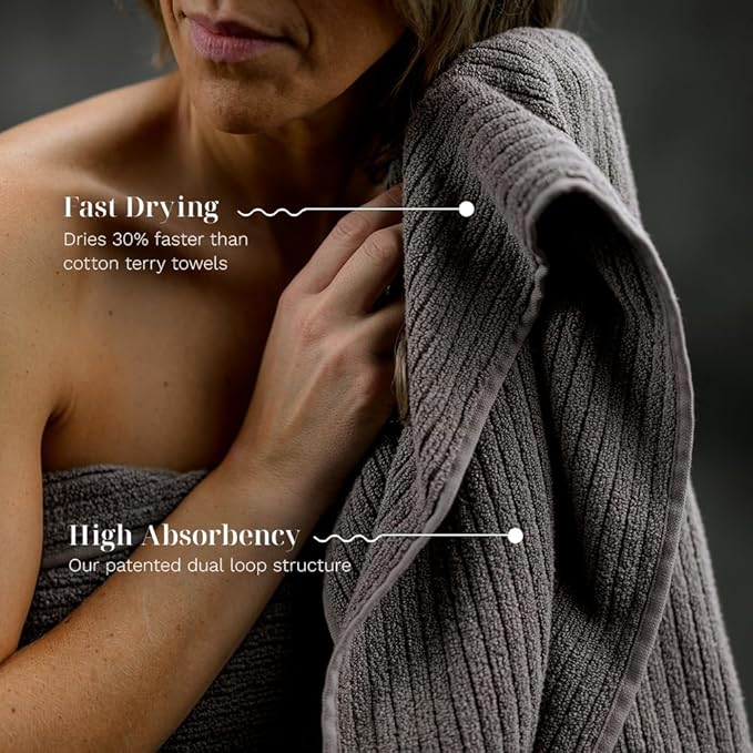 LUXOME Luxury Performance 6-Piece Bath Towel Set | Dual-Loop Design | Ultra Soft | Highly Absorbent | Quick Drying | Cobblestone