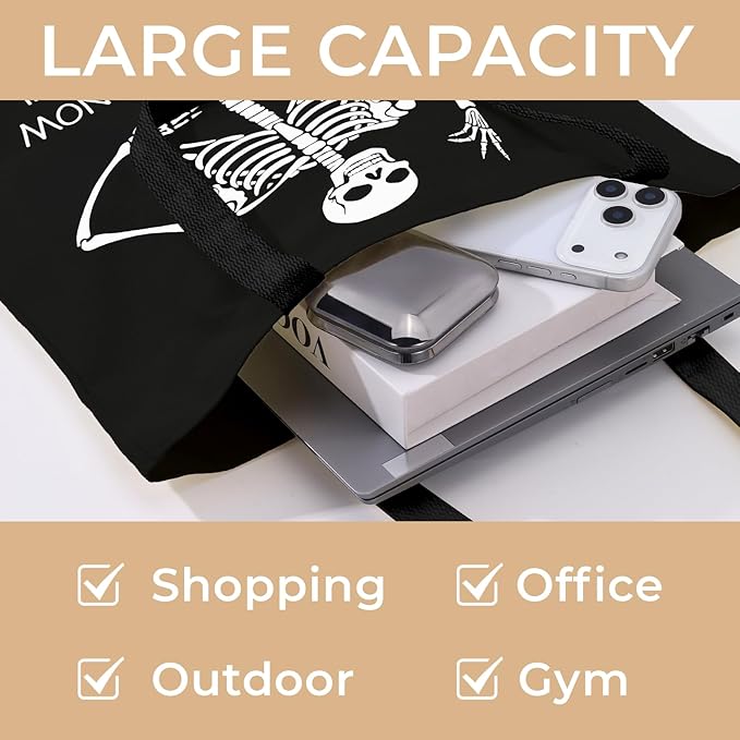 Cute Aesthetic Canvas Tote Bag for Women, Reusable Foldable Shopping Cotton Shoulder Totebag with Zipper Pocket