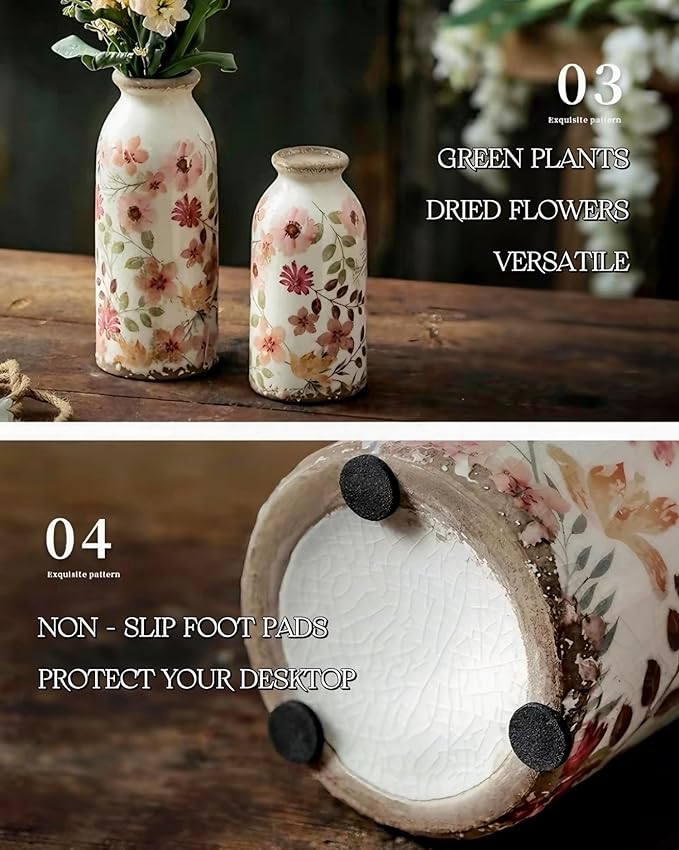 Vintage Ceramic Small Vase, Farmhouse Rustic Décor, Home Decorative Vase for Your Kitchen, Bedroom, Office, Living Room, Bathroom& Shelf Centerpiece Table Decorations (Retro Creative Style M)