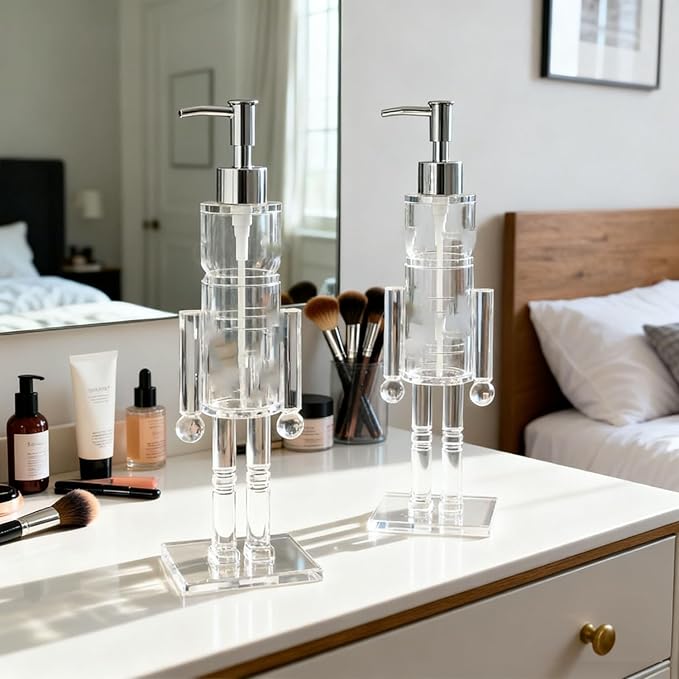 Nutcracker Soap Dispenser, 11.8 Inch Clear Acrylic Refillable Christmas Soap Bottle with Pump, Festive Holiday Hand Soap & Lotion Dispenser for Bathroom, Kitchen Countertop Decor