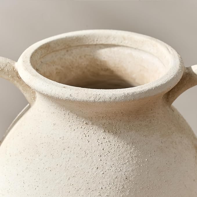 LUKA Antique Ceramic Vase with 2 Handle,6.7 inches Rustic Vase Minimalist Decor, Decorative Vases for Home Decor, Table, Living Room, Shelf, Christmas Decoration(Small,White)