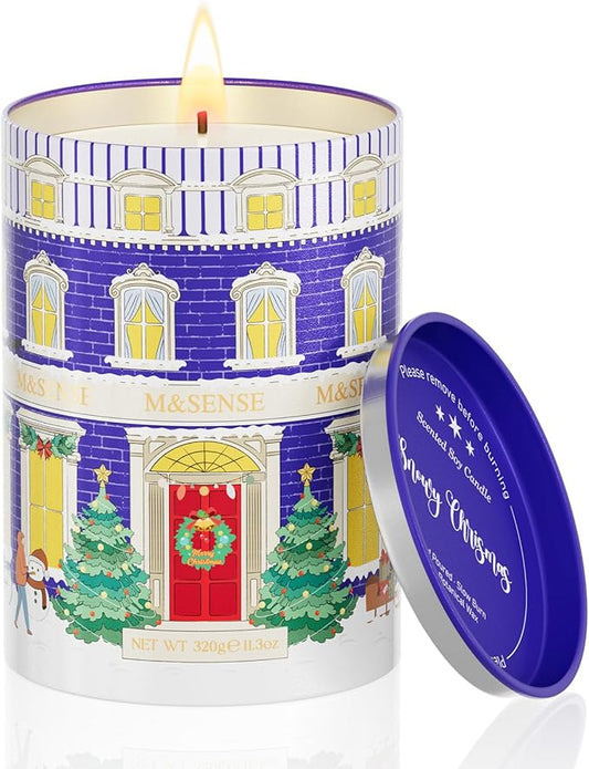 M&SENSE Snowy Christmas Candles, Winter Scented Holiday Soy Candles for Home, 11.3oz 70 Hour Non Toxic Long Burning, Cozy Aromatherapy Christmas Gifts for Women Men