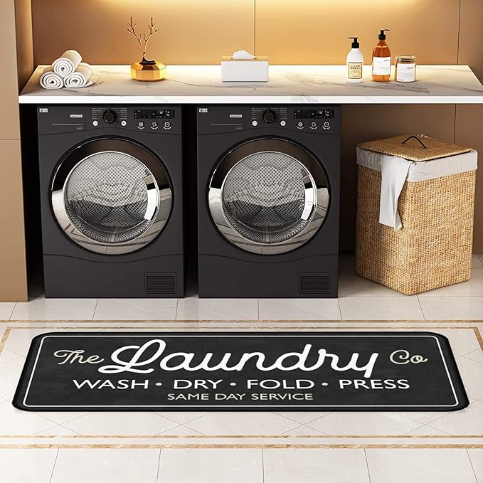 Laundry Room Long Rug Area Rug Non-Slip Floor Mat Waterproof Farmhouse Carpet for Kitchen 72" x 24"(Black-3)