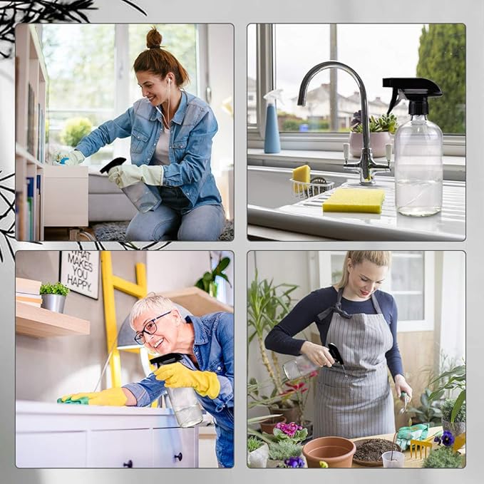 Glass Spray Bottles, 16oz Clear Glass Spray Bottles with Labels & Adjustable Nozzle, Reusable Containers for Cleaning Solutions, BBQ, Food, Plants, Alcohol, Essential Oils(2 Pack)