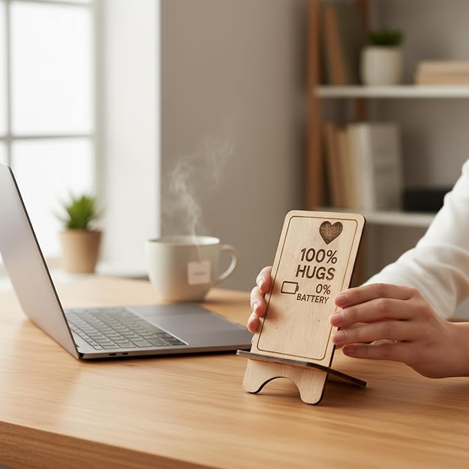 Design Your Own Phone Stand Personalized Wooden Holder Custom Pet Name Engraved Handmade Desk and Home Accessory Gift (100% Hug)