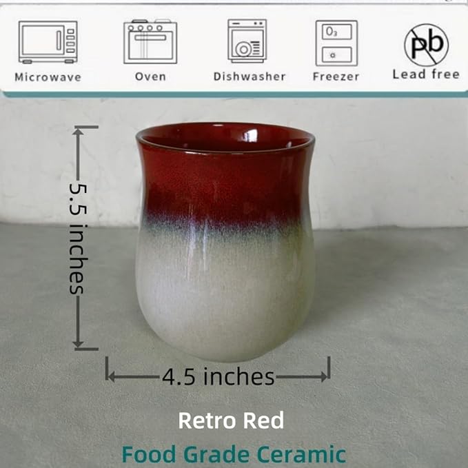 Medium Ceramic Kitchen Utensil Holder for Kitchen Counter Short Cooking Utensil Holder for Countertop Spatula Holder Small Utensil Crock Cutlery Holder Silverware Caddy Flower Vase (Retro Red)