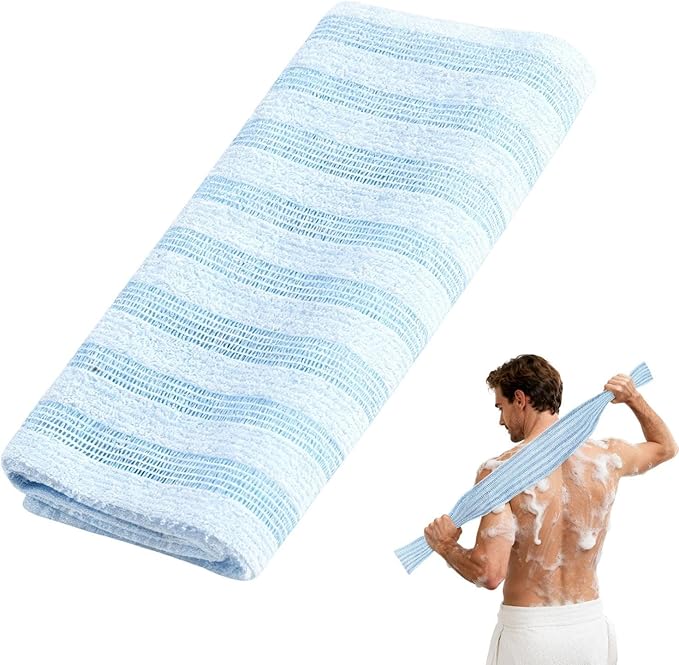 Quick Drying Bath Towel, Gentle Skin, Super Absorbent Cotton, Extendable Back Brush, Home Spa Accessory for Bathroom Shower Sauna Indoor Daily Use Family Adults Kids