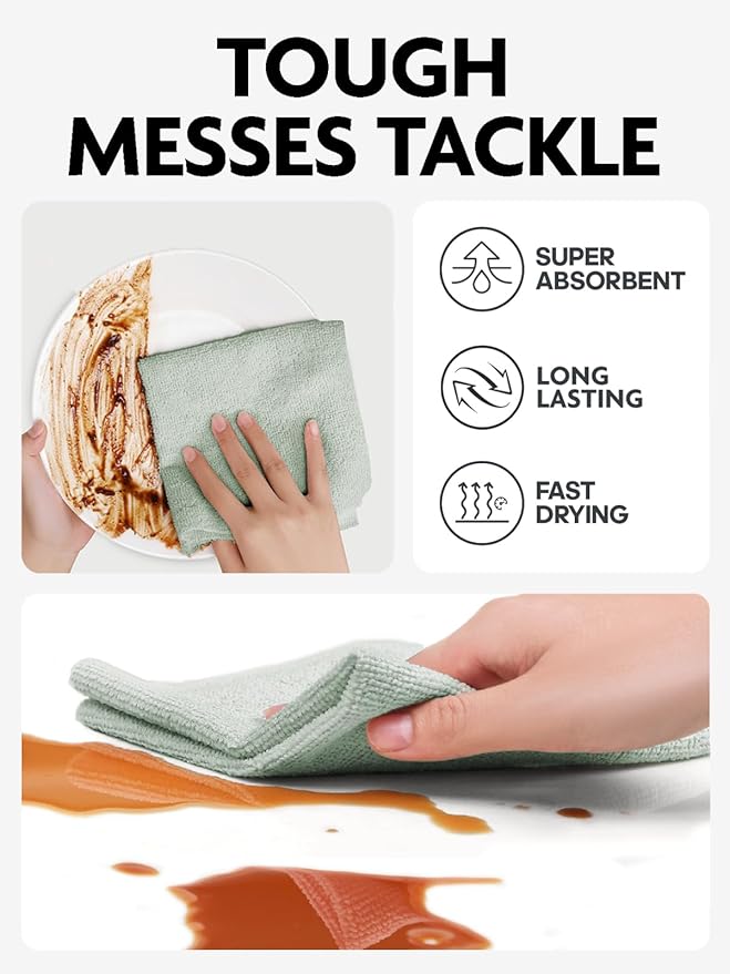 Fantasticlean Microfiber Cleaning Cloth Roll -75 Pack, Tear Away Microfiber Towels, 12" x 12", Reusable, Washable, Scratch Free, Ultra Absorbent Dishcloth for Home Supplies, Car, Pet (Moss Green)