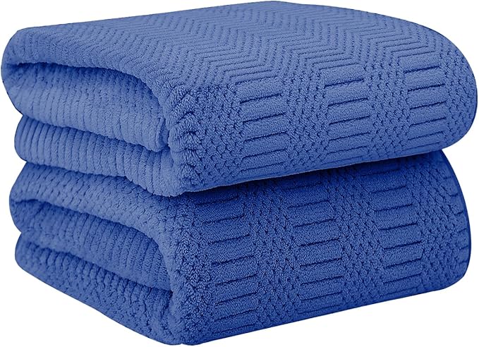 JML Microfiber Bath Towels, Large Bathroom Towel 2 Pack (30" x 60"), Oversized, Soft, Super Absorbent and Fast Drying, Multipurpose Use for Sport, Fitness, Yoga, Diamond Cross Grid Navy
