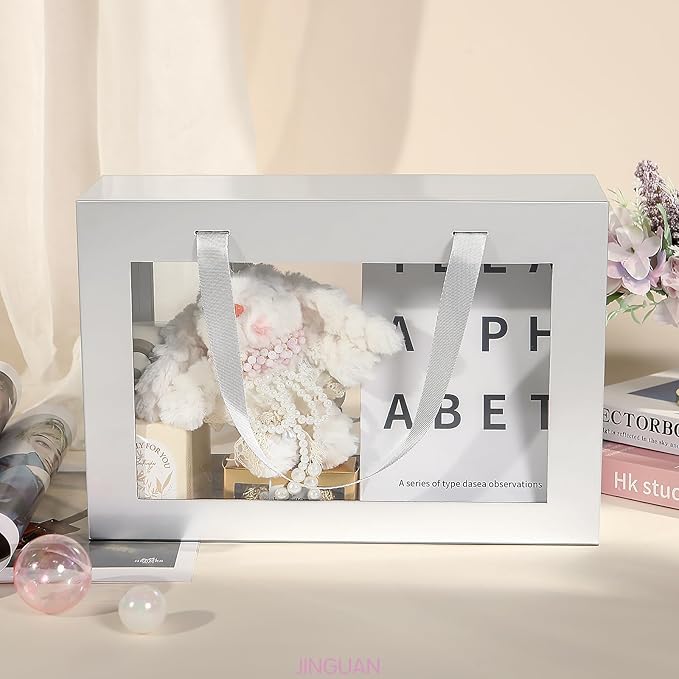 Large Silver Clear Gift Boxes, 13.5x9x4.1 Inches, 5 Pack with Windows by Handles, Magnetic Closure, Suitable for Various Occasions